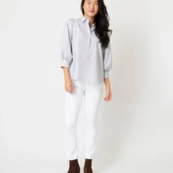 Geraldine Popover Shirt In Grey Stripe Poplin -Modezzia Sales S66606 5