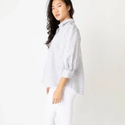 Geraldine Popover Shirt In Grey Stripe Poplin -Modezzia Sales S66606 6