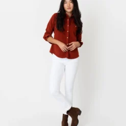 Western Shirt In Rust Stretch Cord -Modezzia Sales S67015 2