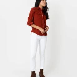 Western Shirt In Rust Stretch Cord -Modezzia Sales S67015 5