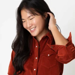 Western Shirt In Rust Stretch Cord -Modezzia Sales S67015 7