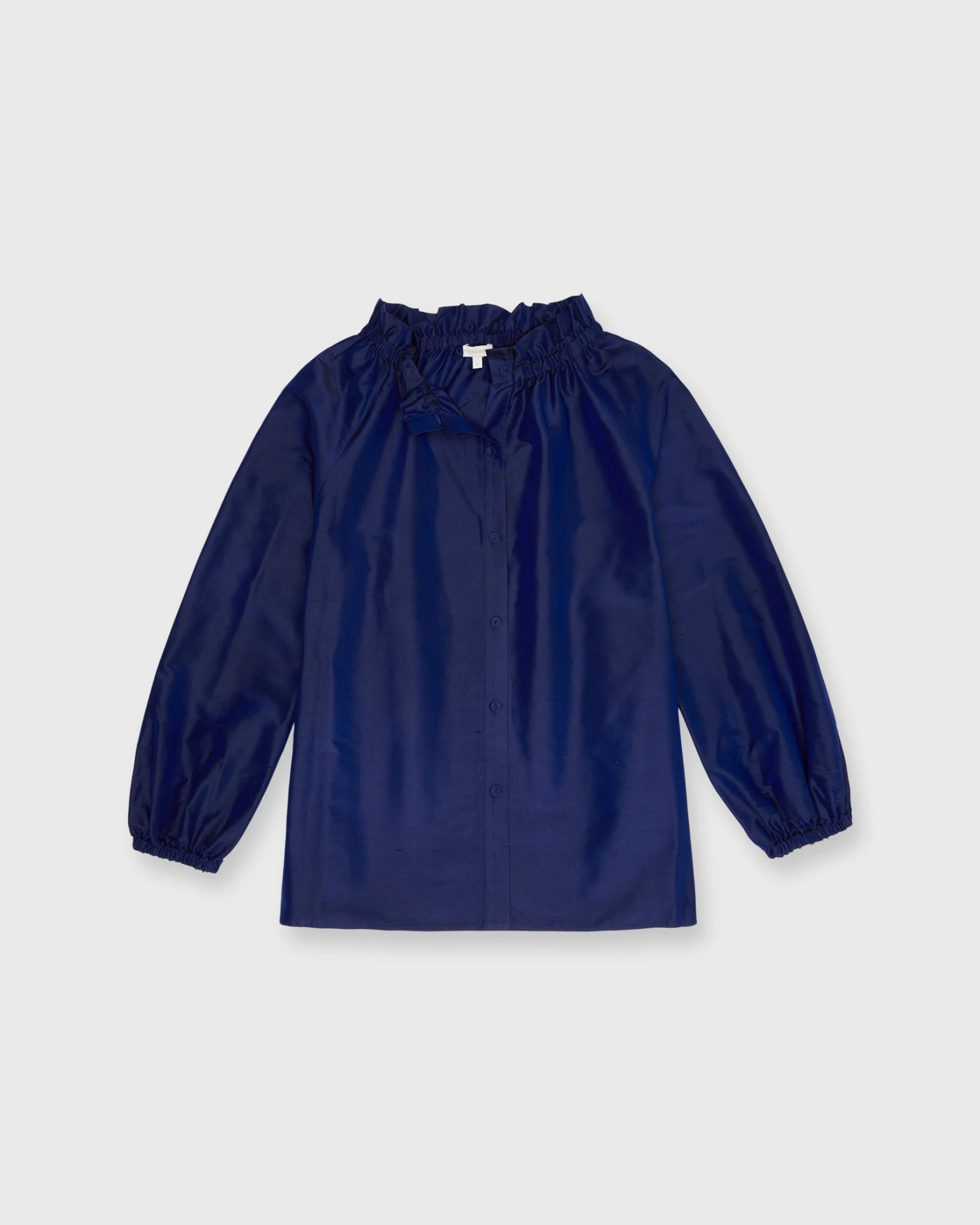 Button-Front Kamille Blouse In Navy Silk Shantung 2 Button-Front Kamille Blouse In Navy Silk Shantung