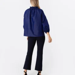 Button-Front Kamille Blouse In Navy Silk Shantung 10 Button-Front Kamille Blouse In Navy Silk Shantung -Modezzia Sales S67264 3