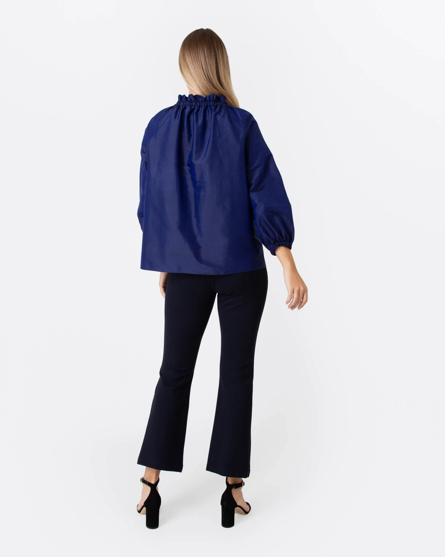 Button-Front Kamille Blouse In Navy Silk Shantung 6 Button-Front Kamille Blouse In Navy Silk Shantung - Image 5