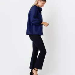 Button-Front Kamille Blouse In Navy Silk Shantung 9 Button-Front Kamille Blouse In Navy Silk Shantung -Modezzia Sales S67264 4