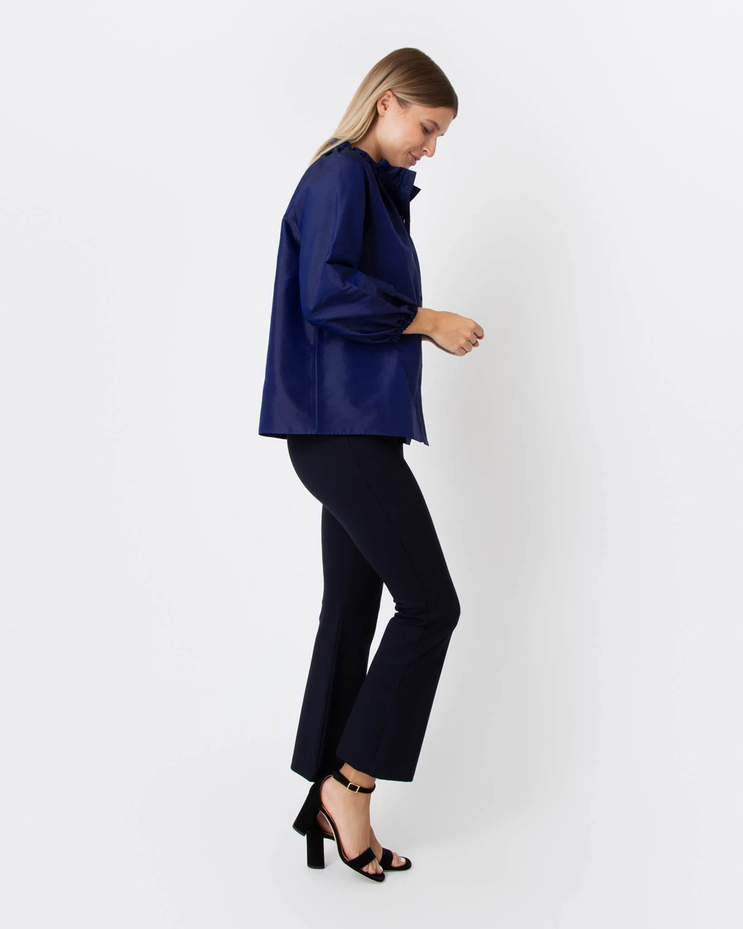Button-Front Kamille Blouse In Navy Silk Shantung 5 Button-Front Kamille Blouse In Navy Silk Shantung - Image 4