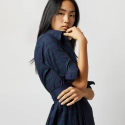 Classic Shirtwaist Dress In Blackwatch Poplin -Modezzia Sales S67267 738