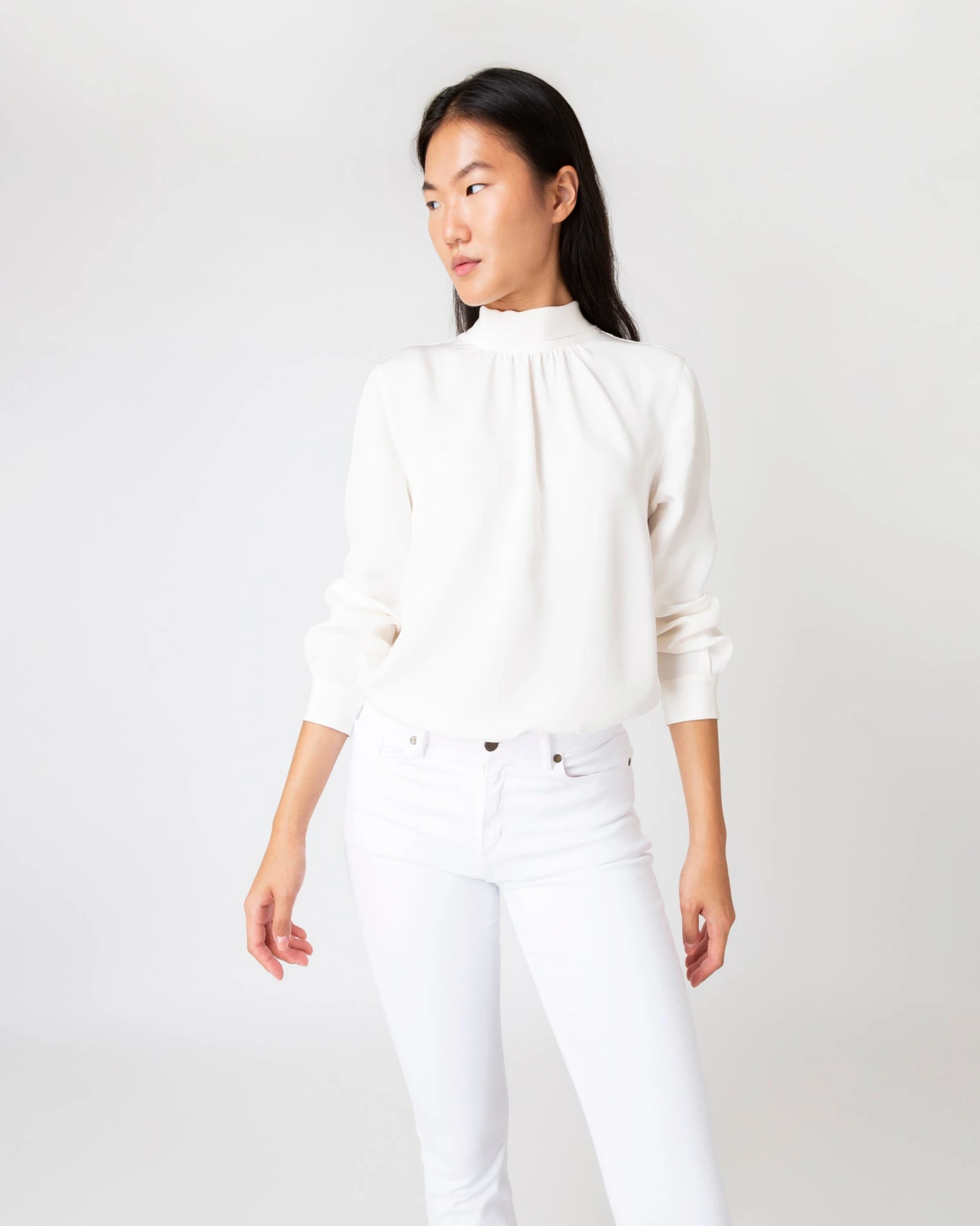 Colette Tie-Neck Blouse In Ivory Silk Crepe De Chine 5 Colette Tie-Neck Blouse In Ivory Silk Crepe De Chine - Image 3