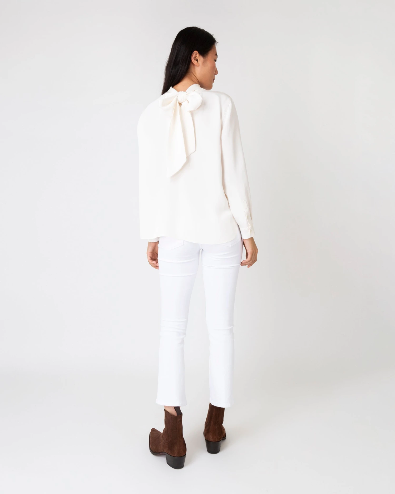 Colette Tie-Neck Blouse In Ivory Silk Crepe De Chine 8 Colette Tie-Neck Blouse In Ivory Silk Crepe De Chine - Image 6