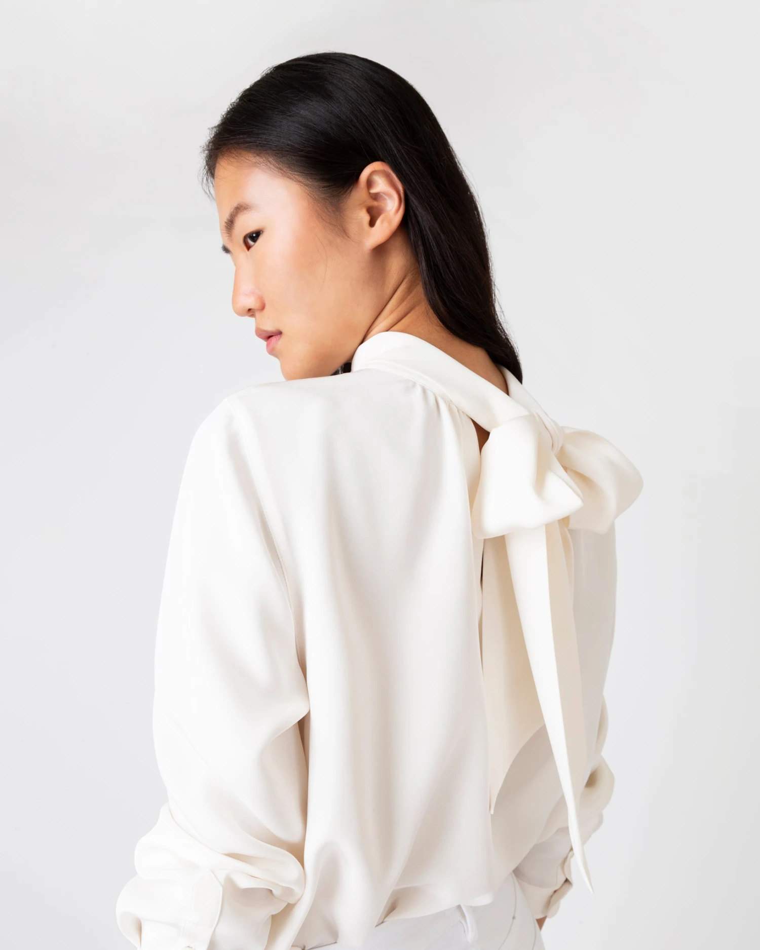 Colette Tie-Neck Blouse In Ivory Silk Crepe De Chine 4 Colette Tie-Neck Blouse In Ivory Silk Crepe De Chine - Image 2