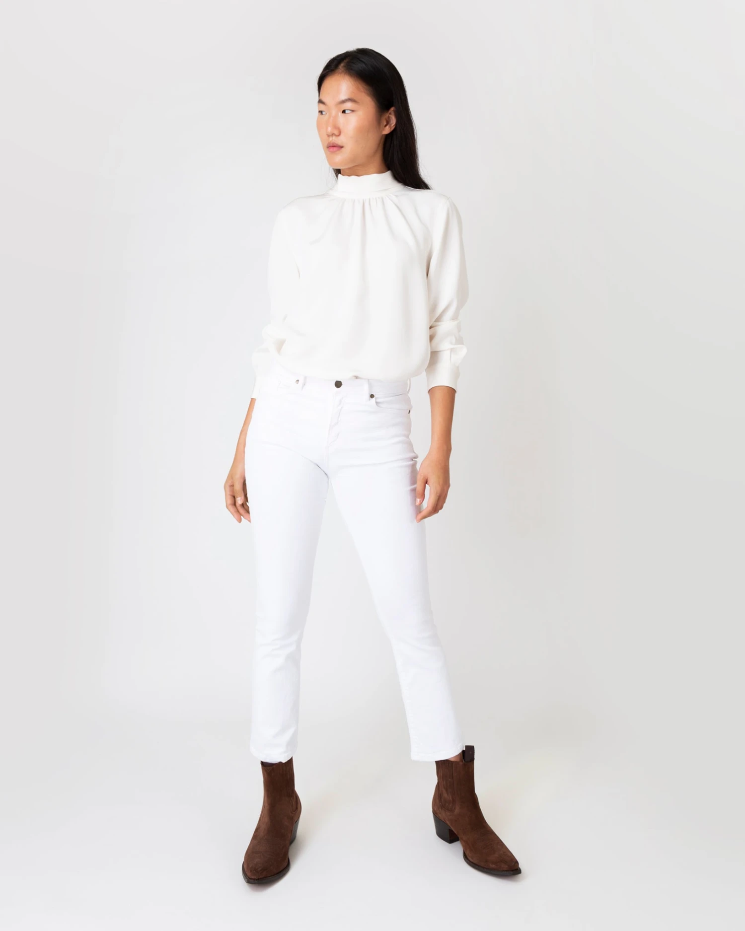 Colette Tie-Neck Blouse In Ivory Silk Crepe De Chine 3 Colette Tie-Neck Blouse In Ivory Silk Crepe De Chine