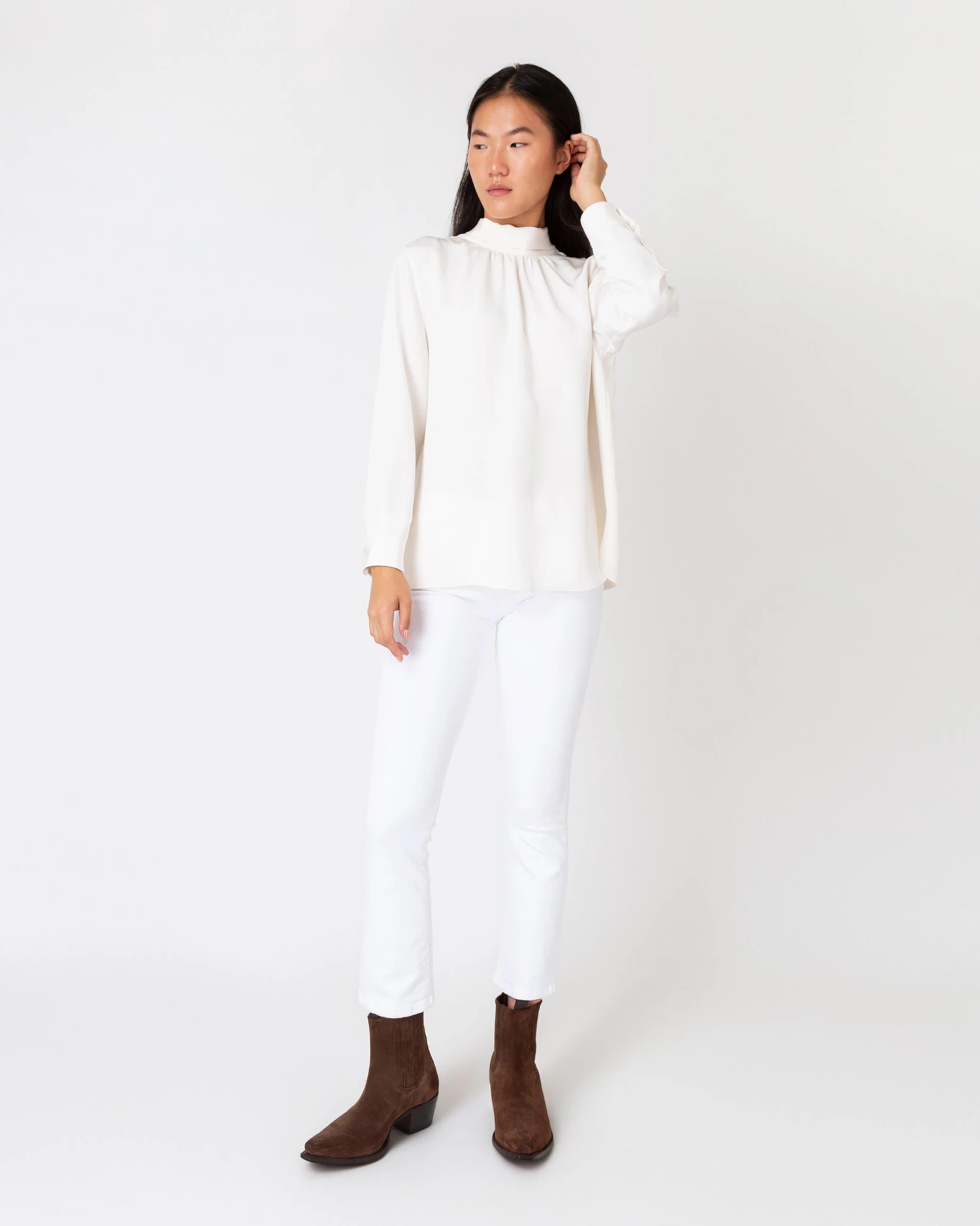 Colette Tie-Neck Blouse In Ivory Silk Crepe De Chine 6 Colette Tie-Neck Blouse In Ivory Silk Crepe De Chine - Image 4
