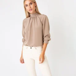 Colette Tie-Neck Blouse In Mink Silk Crepe De Chine -Modezzia Sales S67271 3