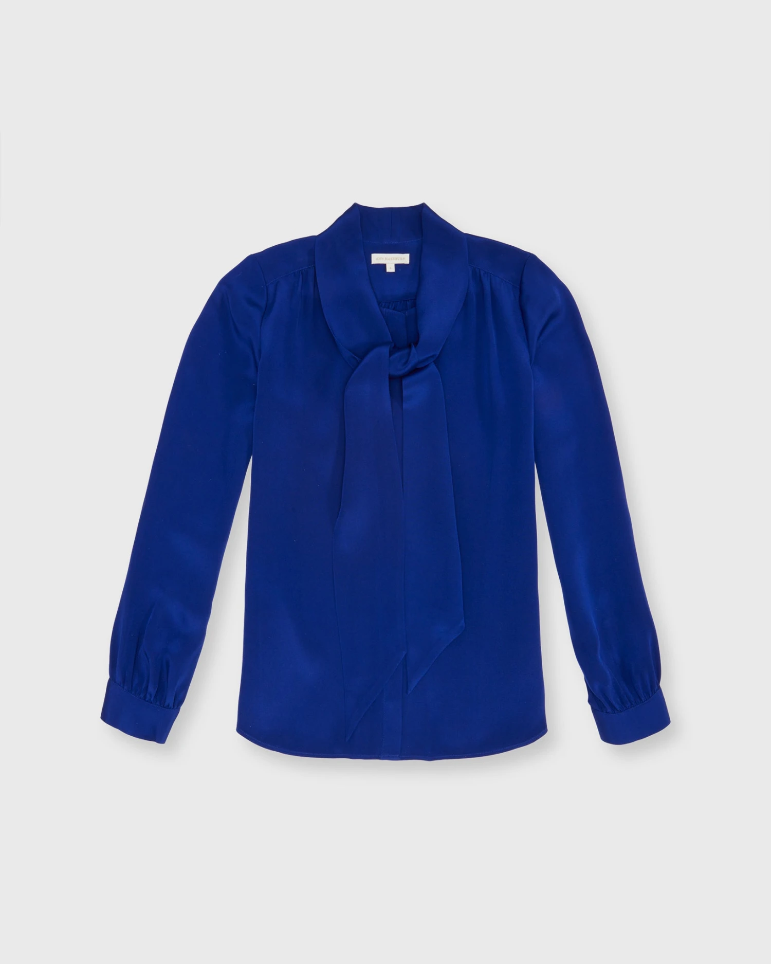 Tie-Neck Blouse In Sapphire Silk Crepe De Chine 3 Tie-Neck Blouse In Sapphire Silk Crepe De Chine