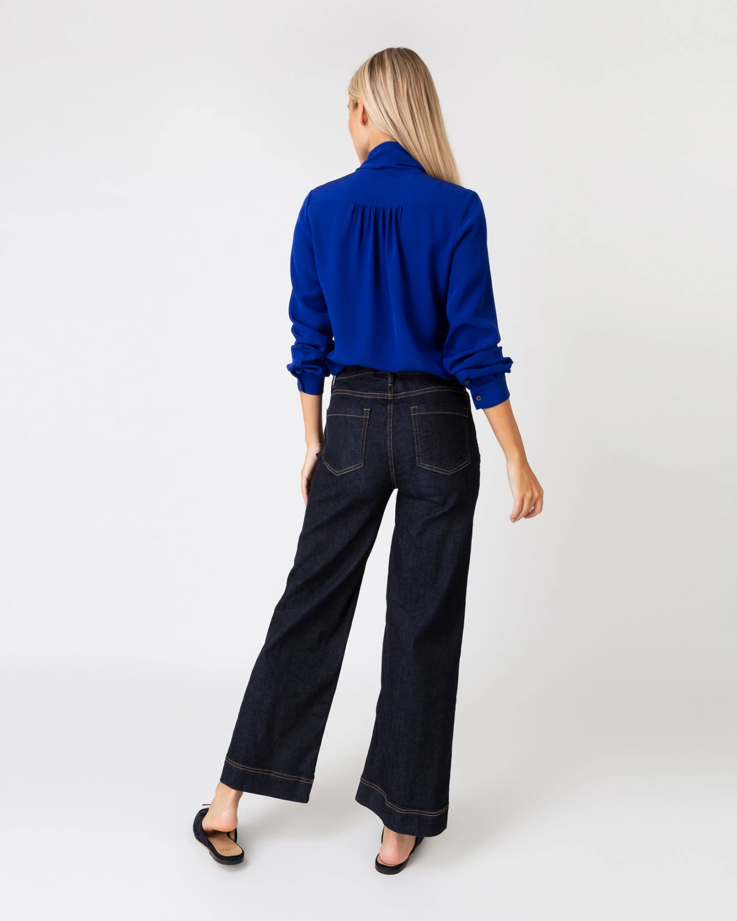 Tie-Neck Blouse In Sapphire Silk Crepe De Chine 6 Tie-Neck Blouse In Sapphire Silk Crepe De Chine - Image 4