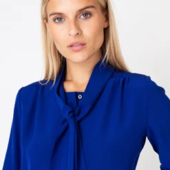 Tie-Neck Blouse In Sapphire Silk Crepe De Chine 9 Tie-Neck Blouse In Sapphire Silk Crepe De Chine -Modezzia Sales S67284 7