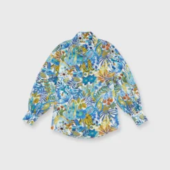 Anaya Popover Shirt In Blue/Gold Multi Jungle Trip Liberty Fabric