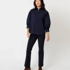 Geraldine Popover Shirt In Navy Poplin -Modezzia Sales S67579 2