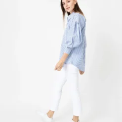 Mirabella Shirt In Blue/White Banker Stripe Cotton/Silk -Modezzia Sales S70272 3