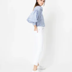 Mirabella Shirt In Blue/White Banker Stripe Cotton/Silk -Modezzia Sales S70272 4