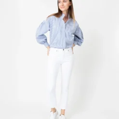 Mirabella Shirt In Blue/White Banker Stripe Cotton/Silk -Modezzia Sales S70272 5