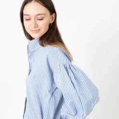 Mirabella Shirt In Blue/White Banker Stripe Cotton/Silk -Modezzia Sales S70272 6