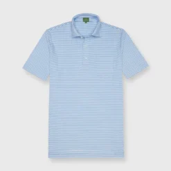 Short-Sleeved Polo In Coastal/White Stripe Jersey