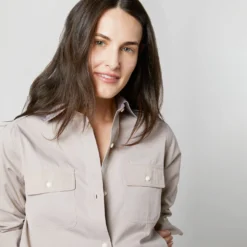 Safari Shirt In Taupe Poplin -Modezzia Sales S70337 4589