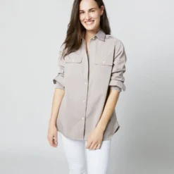 Safari Shirt In Taupe Poplin -Modezzia Sales S70337 4610