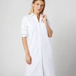 Boyfriend Dress In White Poplin -Modezzia Sales S70455 058