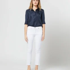 Elbow-Sleeve Frill Blouse In Navy/White Polka Dot Silk Twill 15 Elbow-Sleeve Frill Blouse In Navy/White Polka Dot Silk Twill -Modezzia Sales S70501 2990