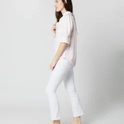 Elbow-Sleeve Frill Blouse In Pale Pink Silk Twill -Modezzia Sales S70502 1730