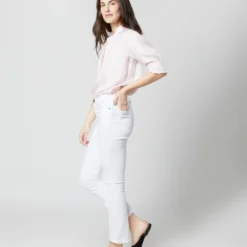 Elbow-Sleeve Frill Blouse In Pale Pink Silk Twill -Modezzia Sales S70502 1804