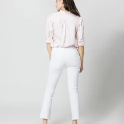 Elbow-Sleeve Frill Blouse In Pale Pink Silk Twill -Modezzia Sales S70502 1815
