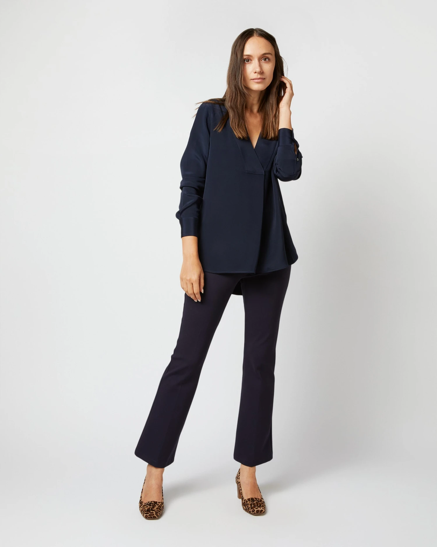 Nyala Blouse In Navy Silk Crepe De Chine 4 Nyala Blouse In Navy Silk Crepe De Chine - Image 2