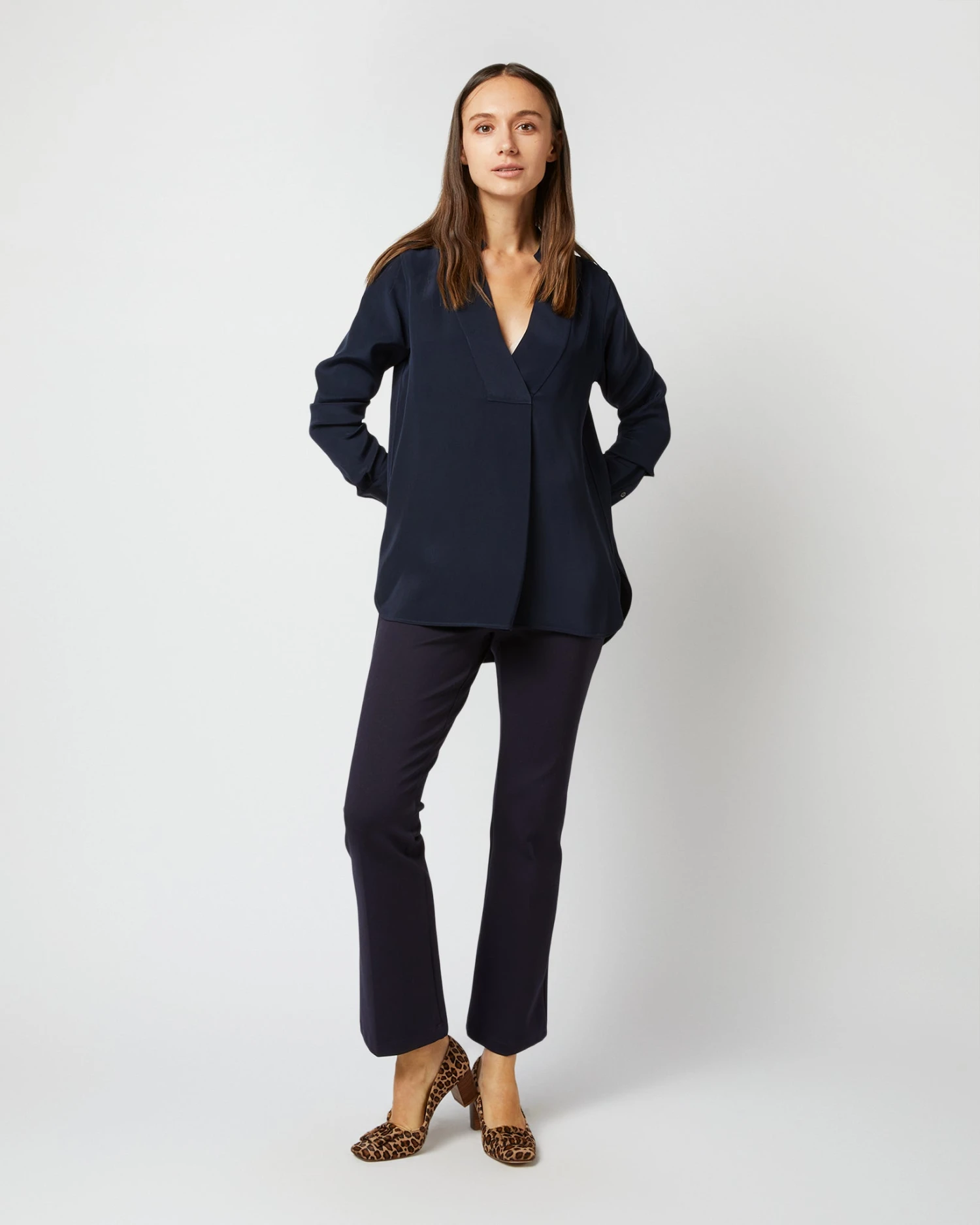 Nyala Blouse In Navy Silk Crepe De Chine 6 Nyala Blouse In Navy Silk Crepe De Chine - Image 4