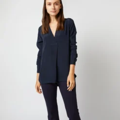 Nyala Blouse In Navy Silk Crepe De Chine 12 Nyala Blouse In Navy Silk Crepe De Chine -Modezzia Sales S70504 1376