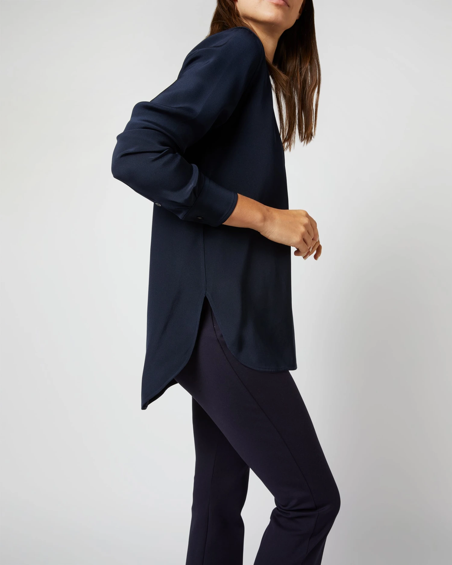 Nyala Blouse In Navy Silk Crepe De Chine 9 Nyala Blouse In Navy Silk Crepe De Chine - Image 7