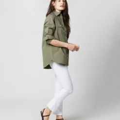 Safari Shirt In Olive Poplin -Modezzia Sales S70637 5695