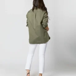 Safari Shirt In Olive Poplin -Modezzia Sales S70637 5704