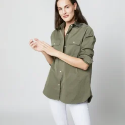 Safari Shirt In Olive Poplin -Modezzia Sales S70637 5759