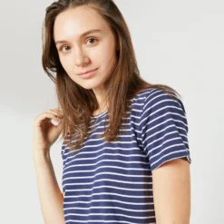 Short-Sleeved Relaxed Tee In Navy/White Stripe Jersey -Modezzia Sales S70648 5784