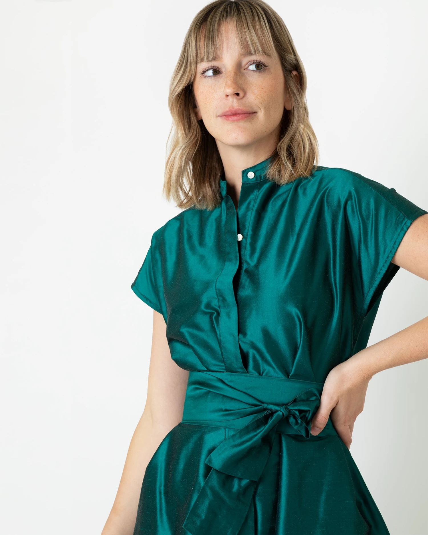 Gianna Dress In Peacock Silk Shantung 4 Gianna Dress In Peacock Silk Shantung - Image 2