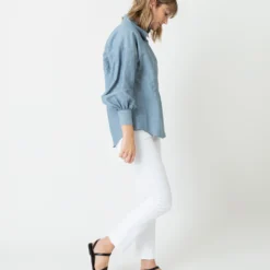 Anaya Popover Shirt In Extra Light Washed Cotolino Chambray -Modezzia Sales S70927 4