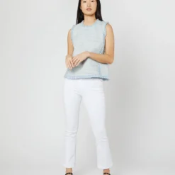 Fringed Shell Top In Sky/Multi Tweed -Modezzia Sales S70934 4517