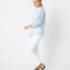 Isla Shirt In Steel Blue/White Stripe Chambray -Modezzia Sales S70935 3