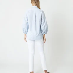 Isla Shirt In Steel Blue/White Stripe Chambray -Modezzia Sales S70935 4