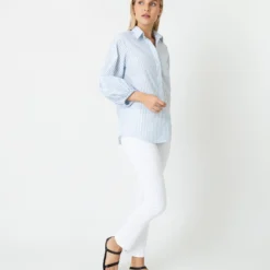 Isla Shirt In Steel Blue/White Stripe Chambray -Modezzia Sales S70935 5