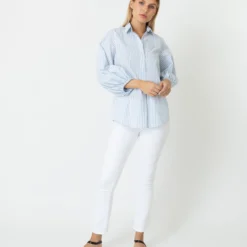 Isla Shirt In Steel Blue/White Stripe Chambray -Modezzia Sales S70935 6