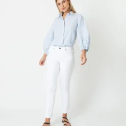 Isla Shirt In Steel Blue/White Stripe Chambray -Modezzia Sales S70935 8